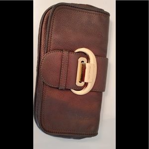 Michael Kors metallic brown bronze leather clutch